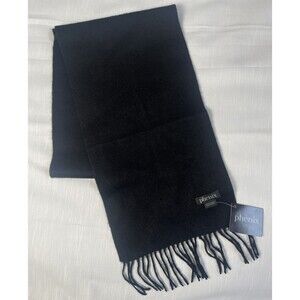 Phenix Black 100% Cashmere Fringe Lightweight Scarf 74”x11” Unisex New